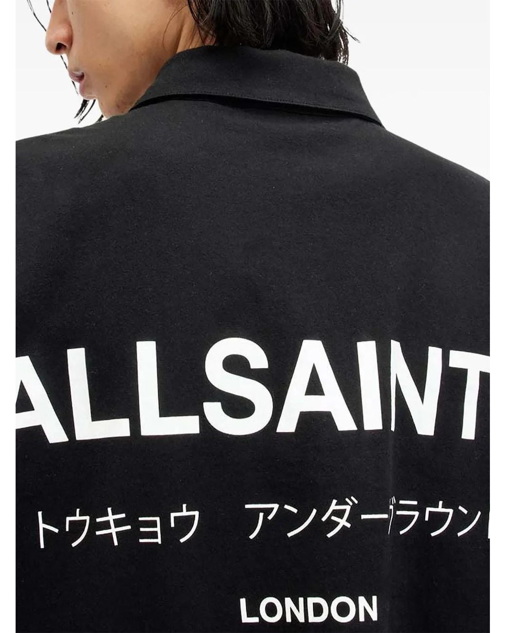 AllSaints Black Underground Short-Sleeved Polo Shirt for men