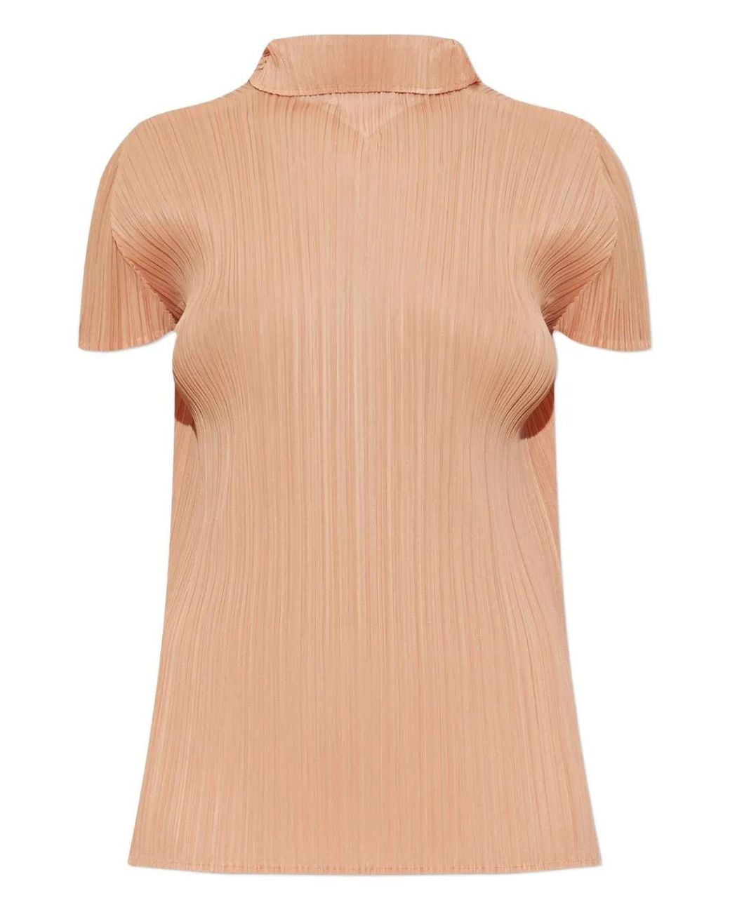 Pleats Please Issey Miyake Natural Blouse Plissée À Col Montant