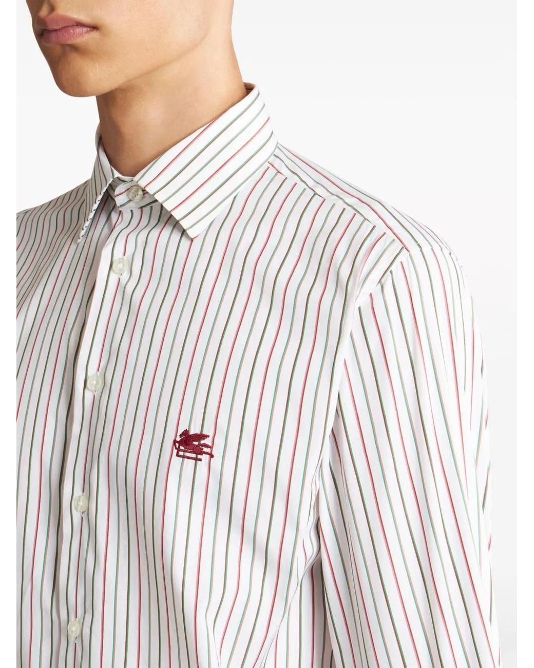 Etro White Camicia A Righe Con Logo for men