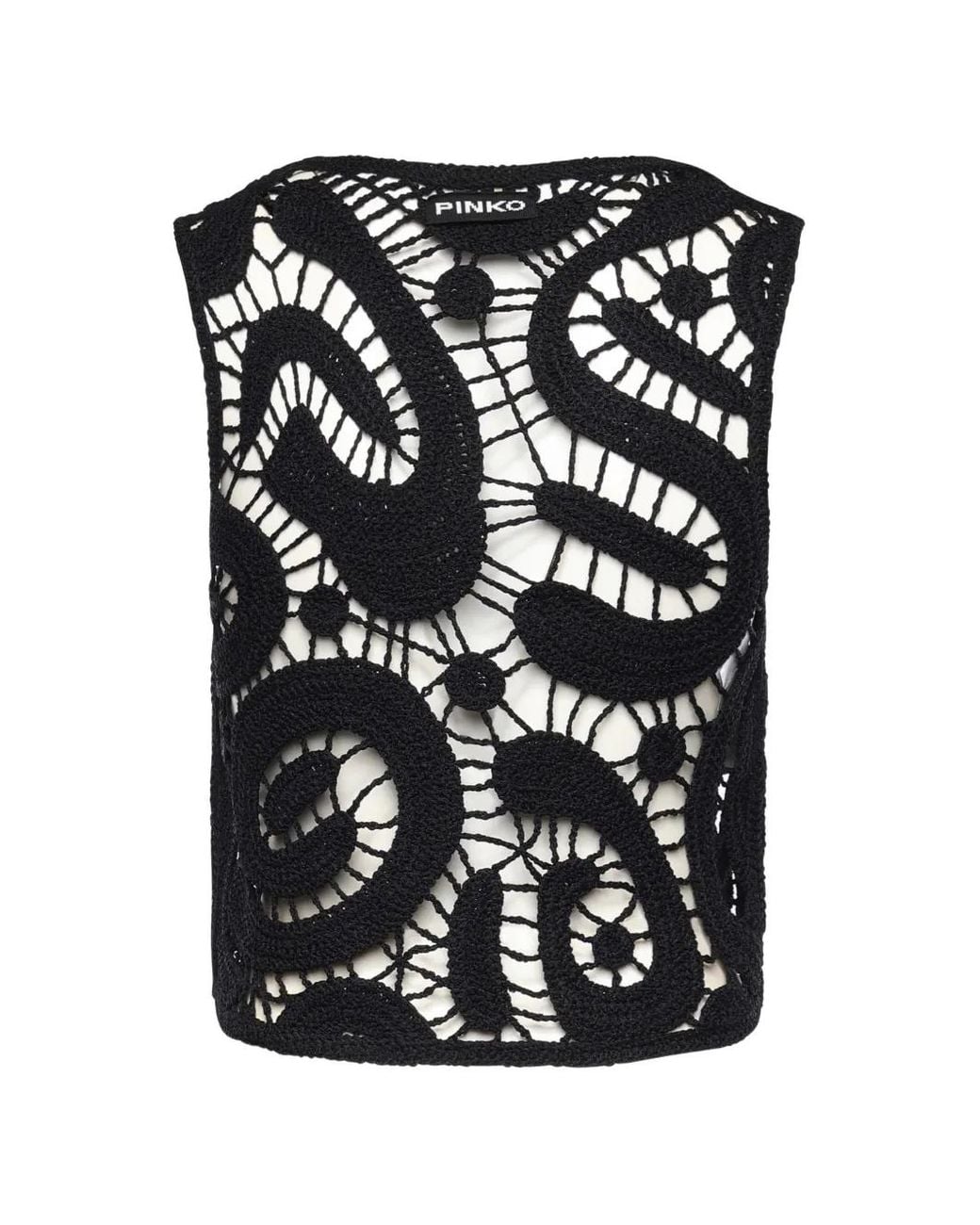 Pinko Black Geometric Crocheted Sleeveless Top