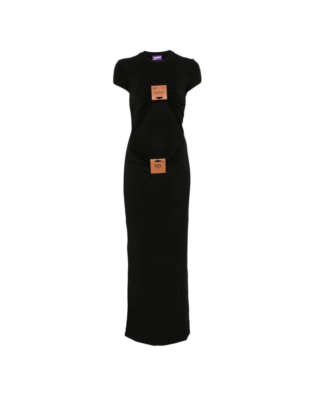 Jean Paul Gaultier Black Leather-Tag Draped Maxi Dress