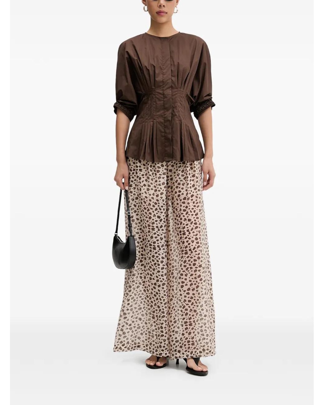 ViCOLO Brown Leopard-Print Wide-Leg Trousers