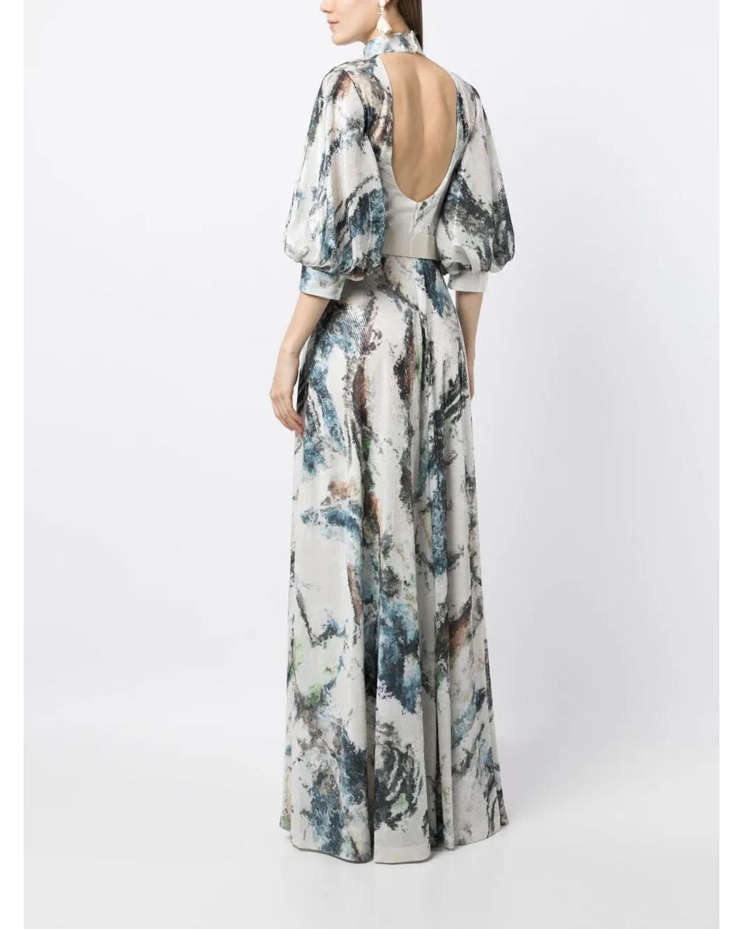 Saiid Kobeisy Blue Graphic-Print Sequin Embellished Dress