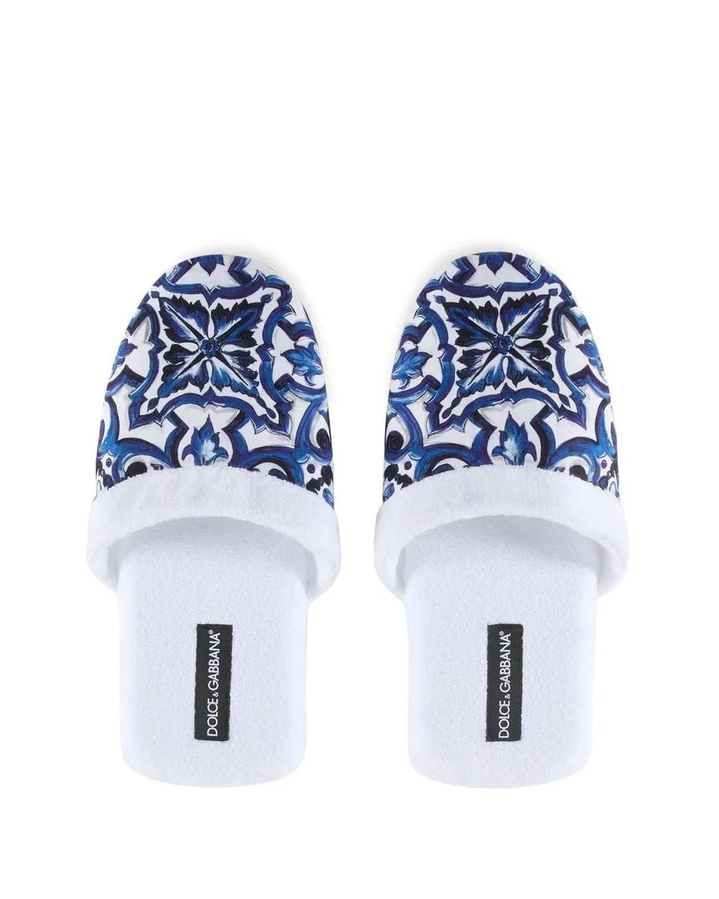 Dolce & Gabbana White Barocco-Print Terry-Cloth Slippers