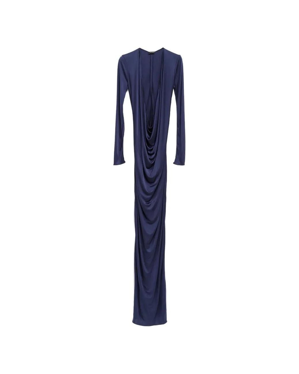 Atlein Blue V-Neck Draped Maxi Dress