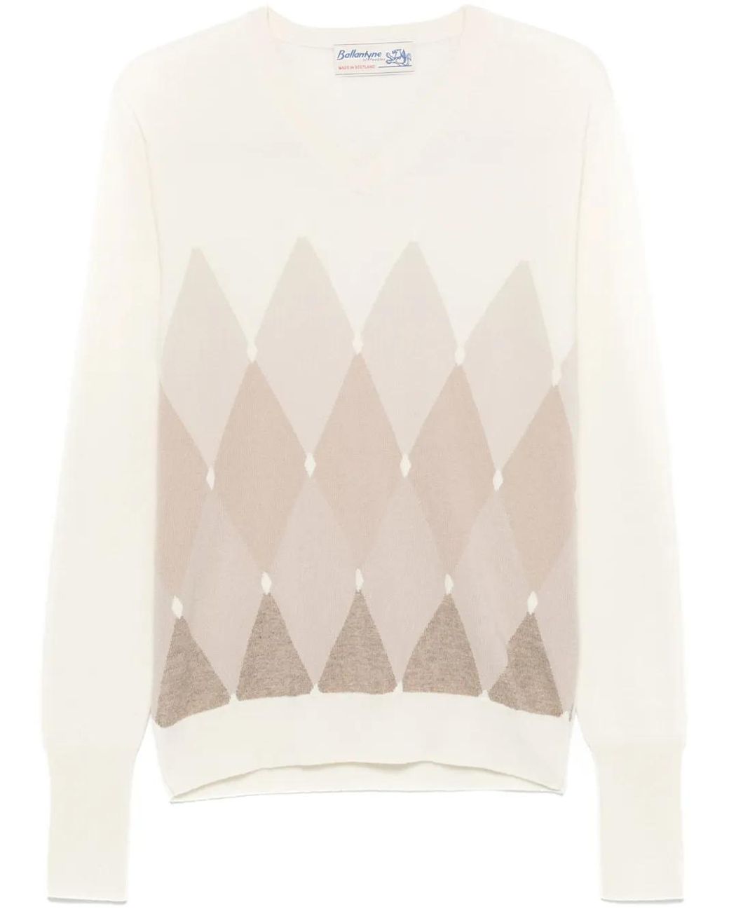 Ballantyne White Diamond-Pattern V-Neck Sweater for men