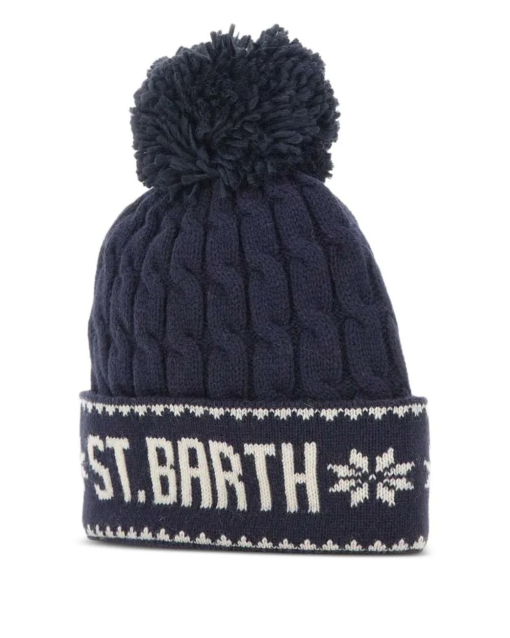 Mc2 Saint Barth Blue Wilhelm Cable-Knit Pompom Beanie for men
