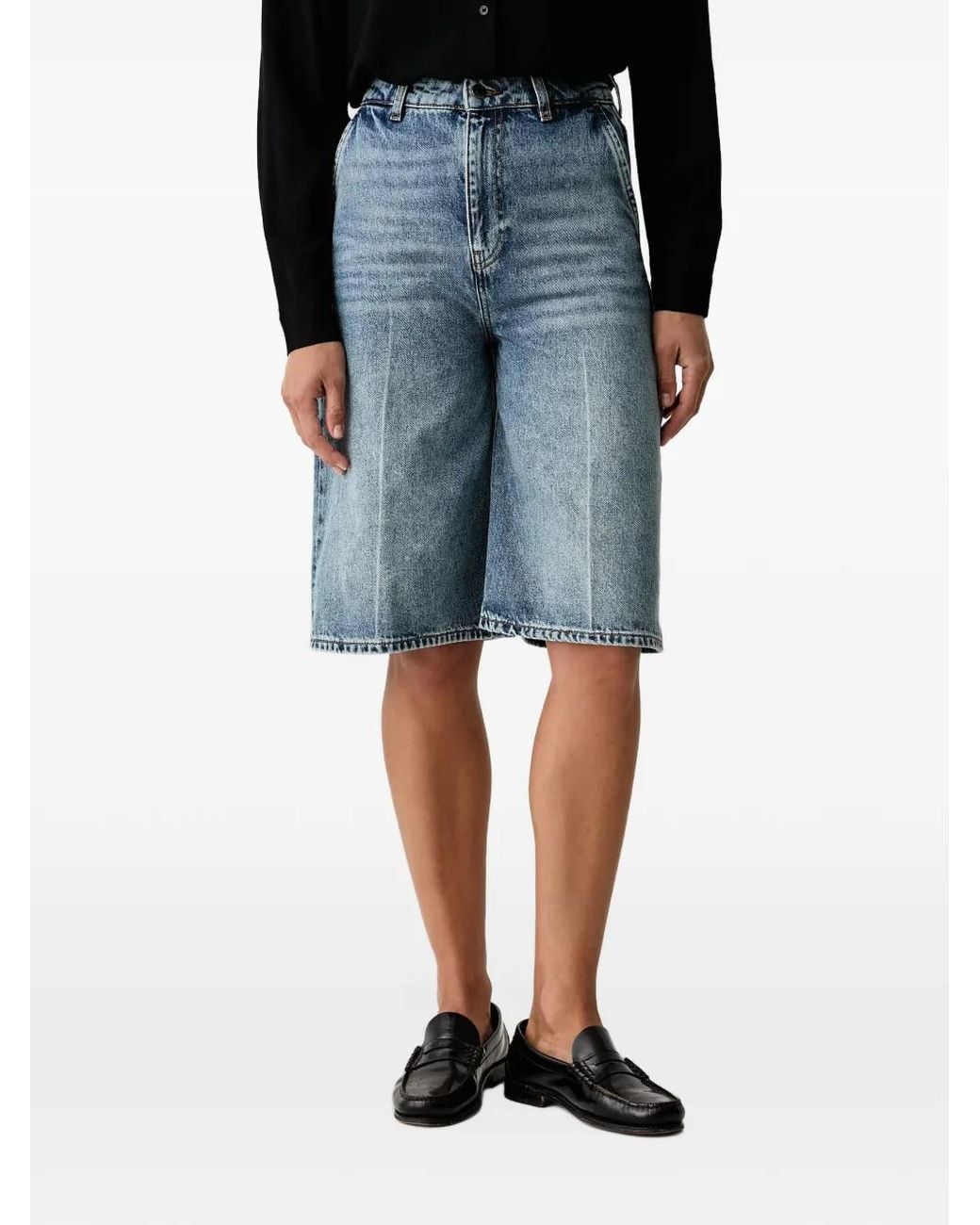 Sisley Blue Pressed-Crease Denim Shorts