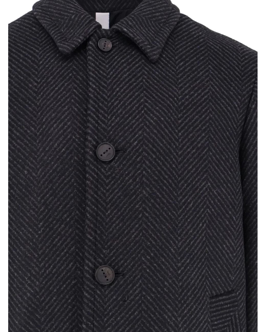 Hevò Blue Loconiad Herringbone-Pattern Single-Breasted Coat for men