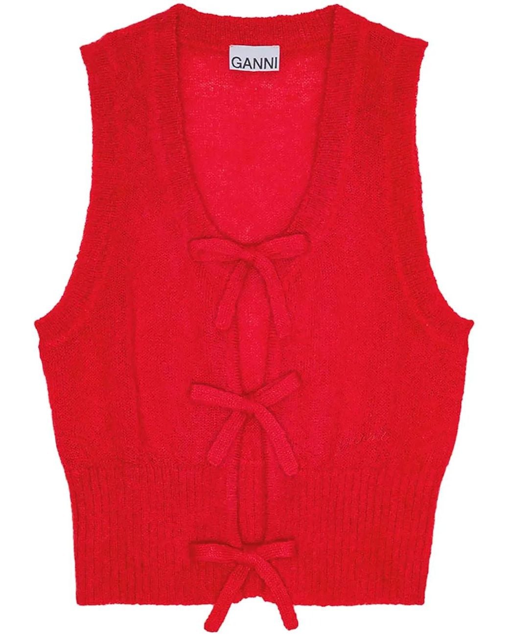 Ganni Red Bow Detailing Sleeveless Vest