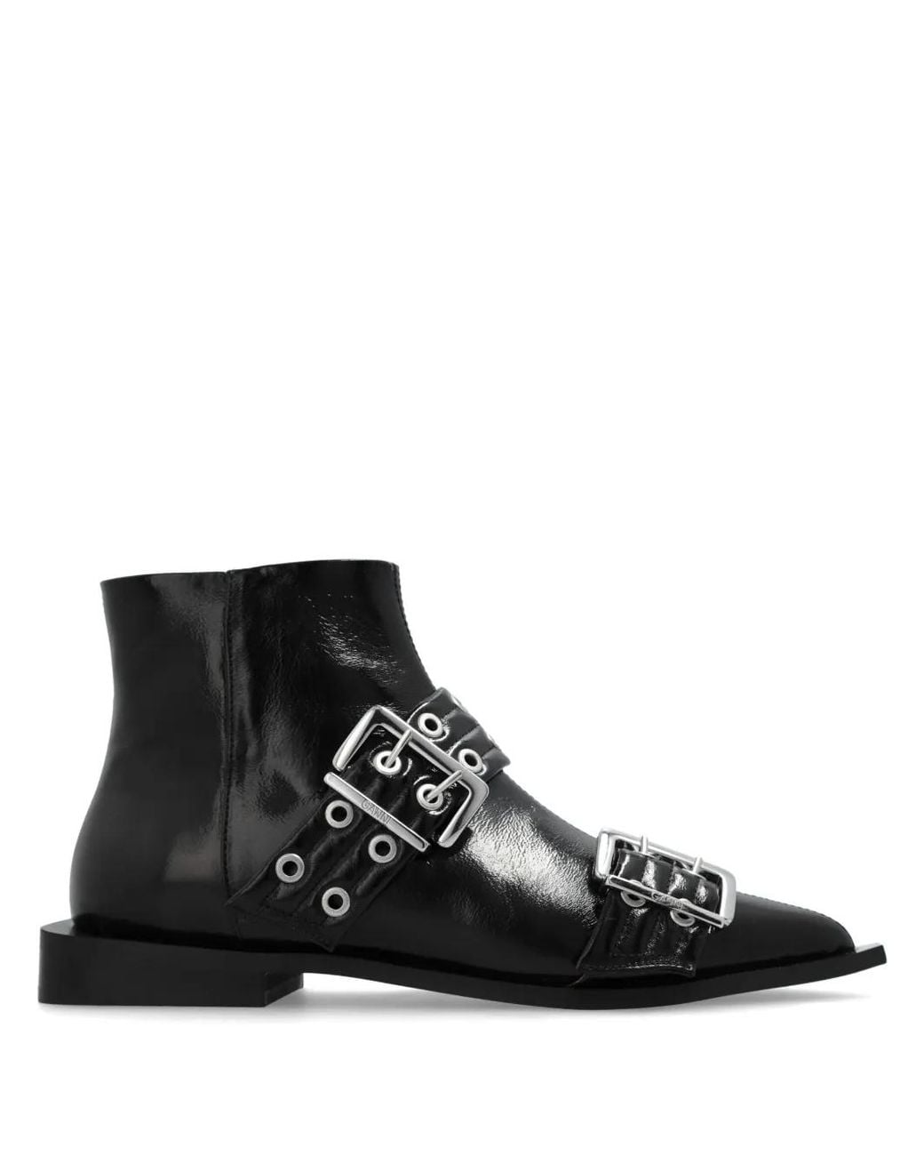 Ganni Black Ankle Boots With Buckles
