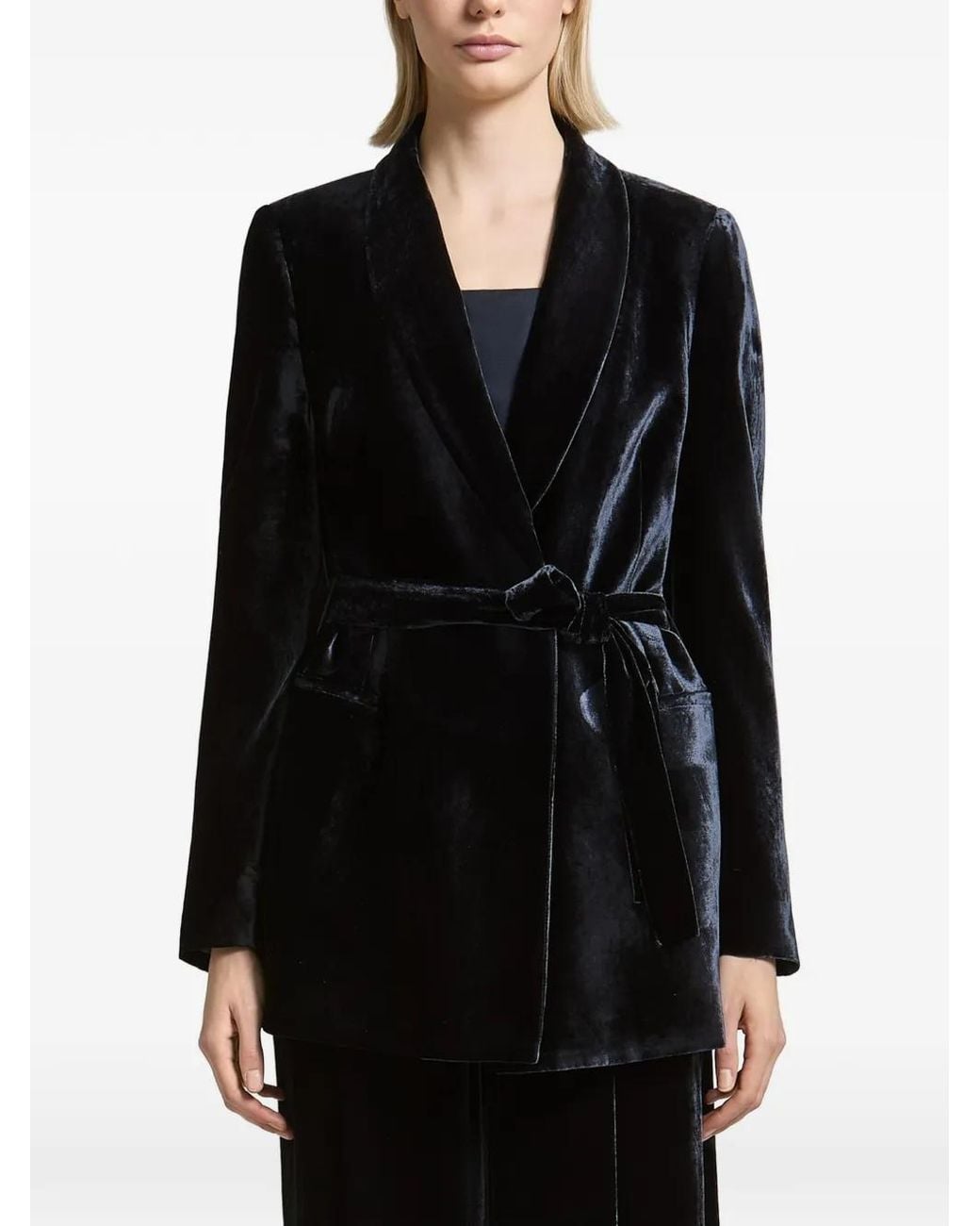 Peserico Black Belted Shawl-Lapel Blazer