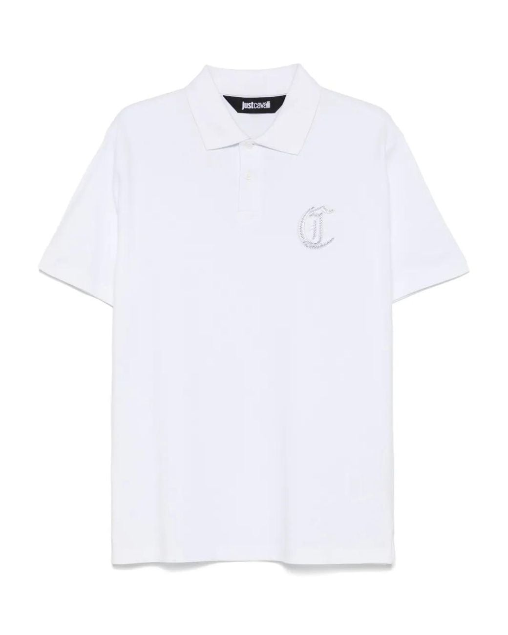 Just Cavalli White Logo-Embroidered Polo Shirt for men