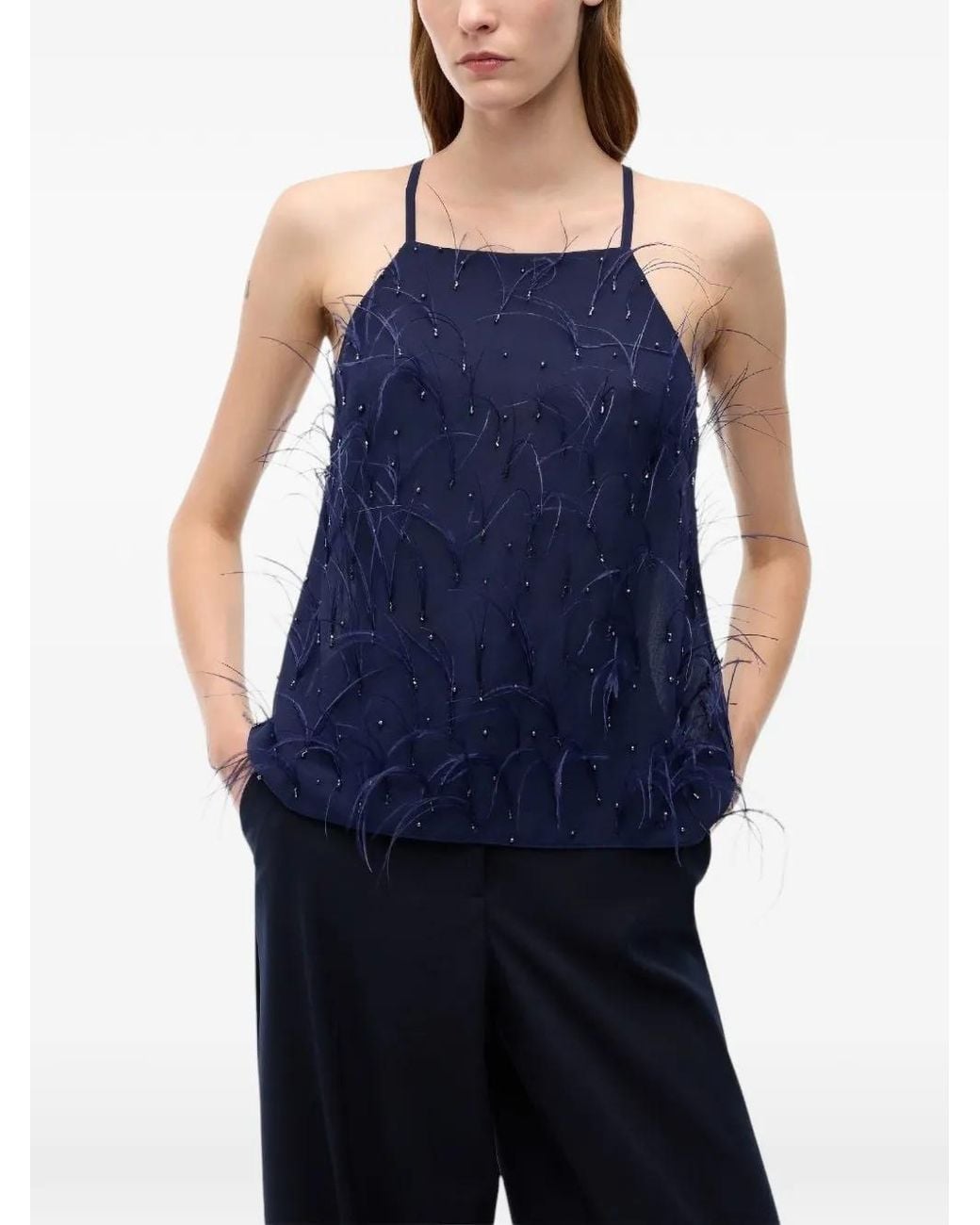 Pinko Blue Fluid Top With Feather Detailing