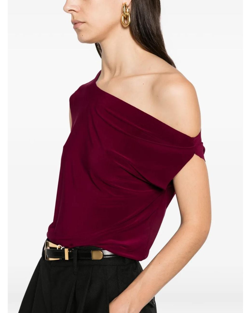 Norma Kamali Purple Draped Off-Shoulder Top
