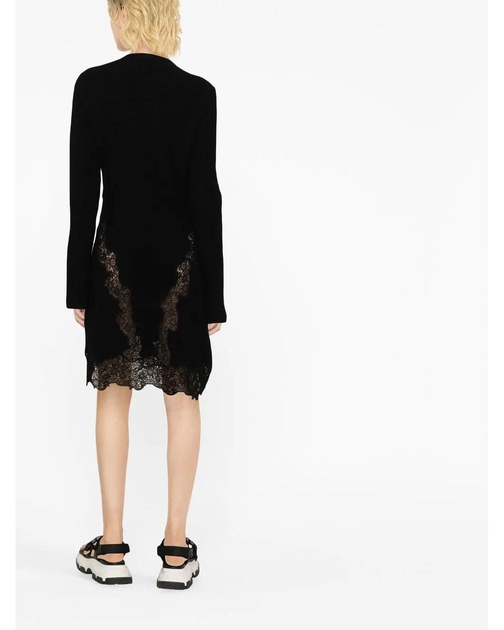 Chloé Black Lace-Panel Knitted Mini Dress