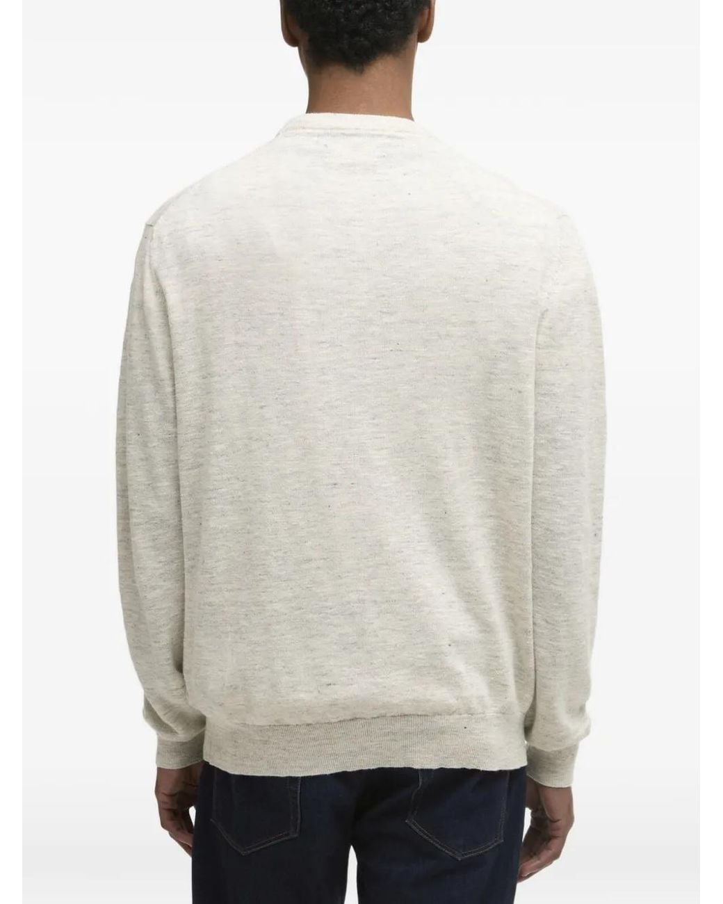 Barbour White Flaxby Linen Blend Crew Neck Sweater for men