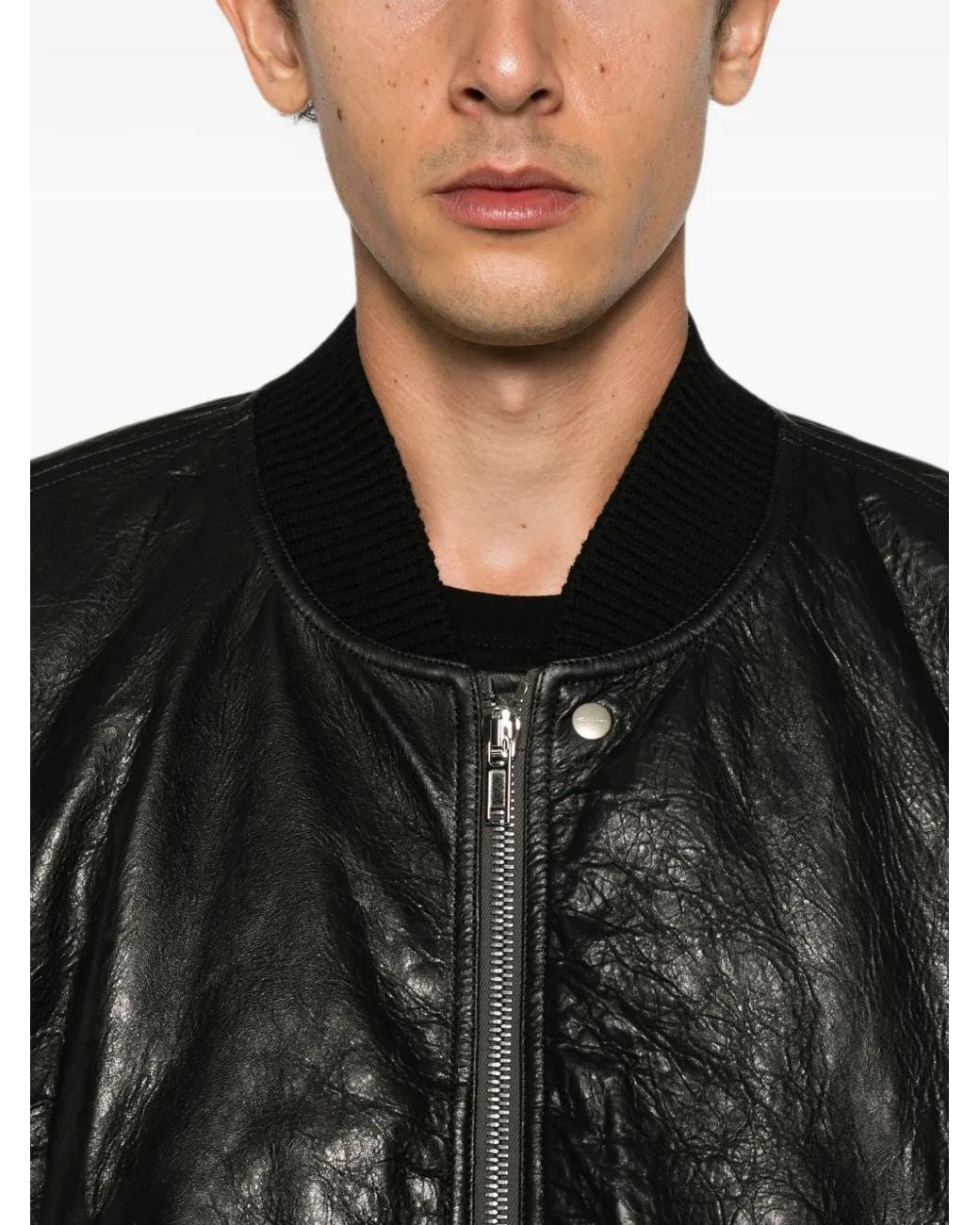 Rick Owens Black Crinkled-Leather Bomber Jacket for men