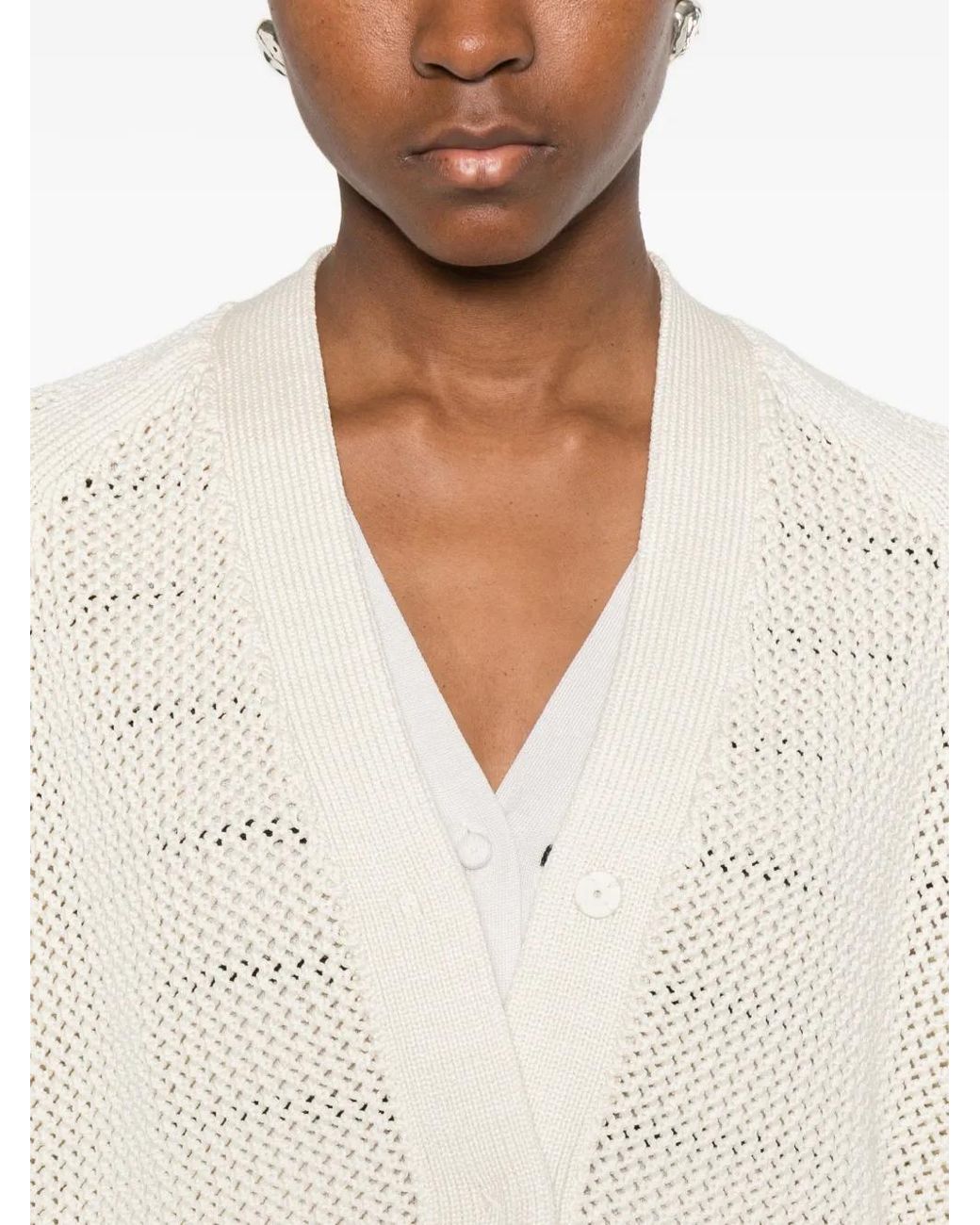 Max Mara White V-Neck Long Sleeve Sweater