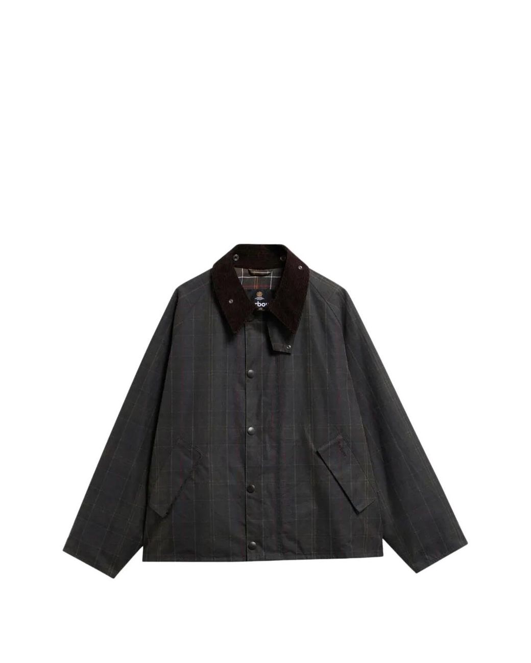 Barbour Black Tartan-Print Corduroy-Collar Coat for men
