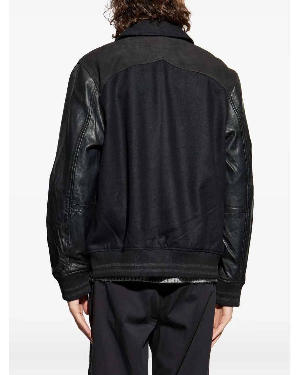 AllSaints Black Endleton Leather Panelled Jacket for men