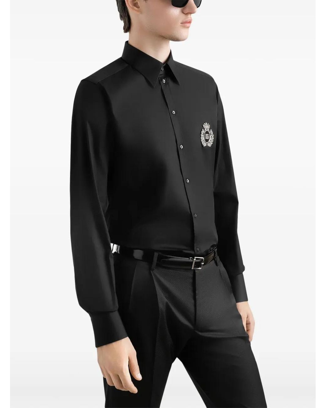 Dolce & Gabbana Black Cotton Shirt With Appliqué for men