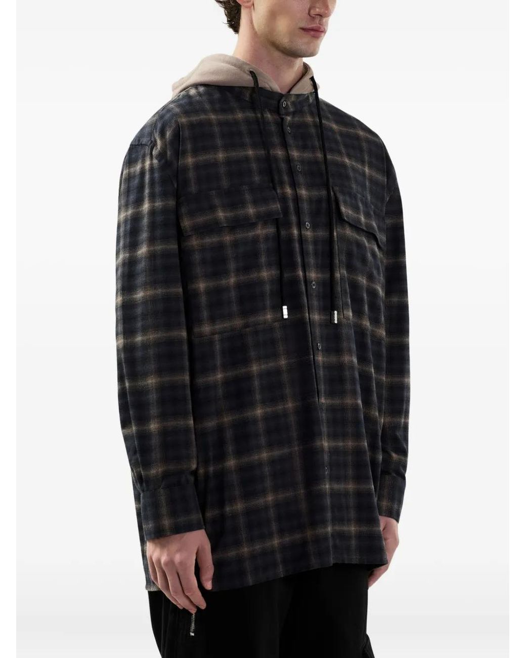 Gcds Black Check-Pattern Shirt Jacket for men