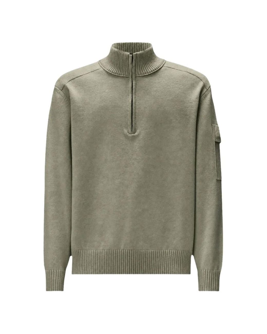C P Company Green Metropolis Series Extrafine Merino Wool Half Zip Sweater for men