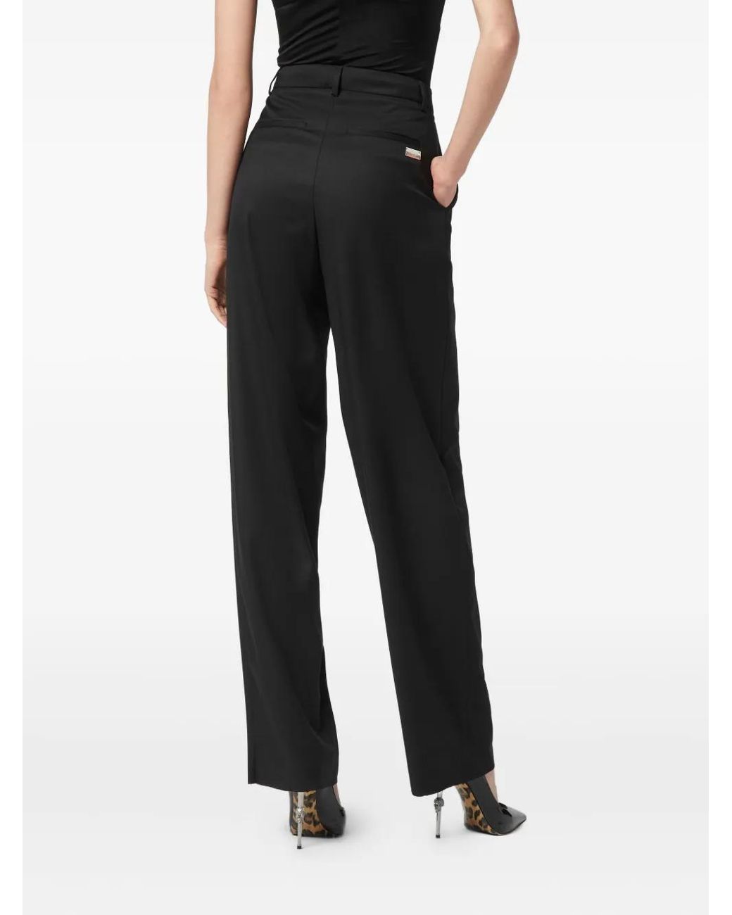 Philipp Plein Black High-Rise Tailored Trousers