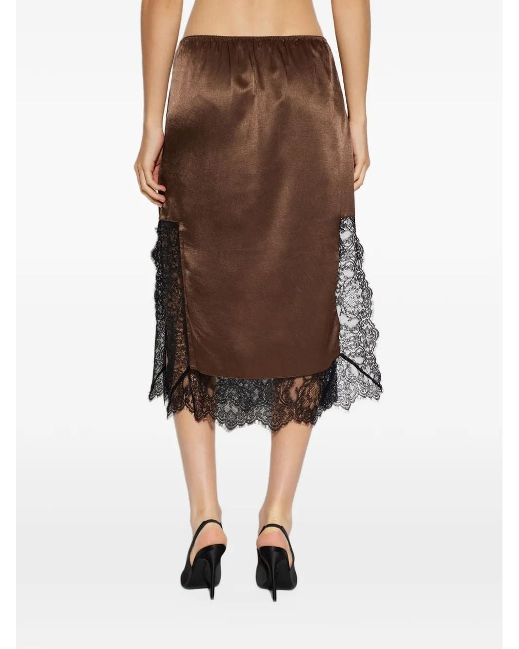 Munthe Brown Chloa Lace-Trim Midi Skirt
