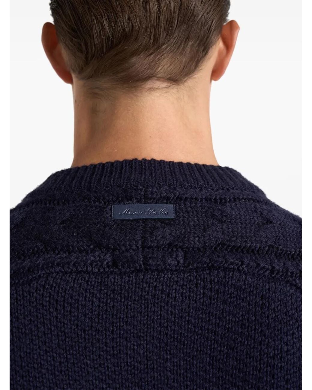 Manière De Voir Blue Cardigan Gaby En Maille Torsadée De Laine Mélangée Marine À Manches Raglan