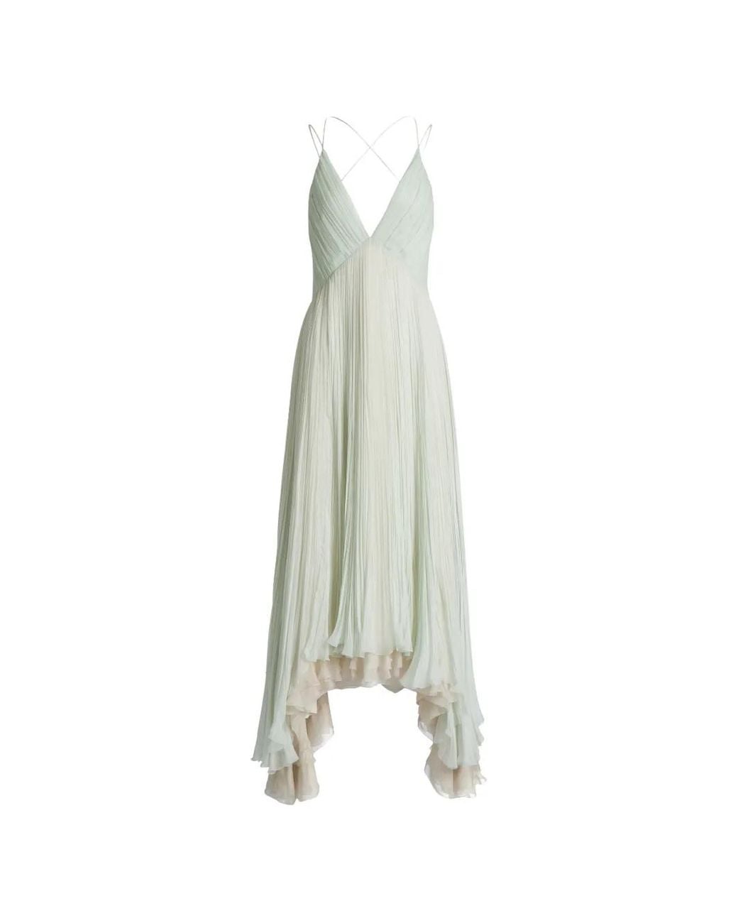 Alberta Ferretti White Pleated Asymmetric-Hem Dress