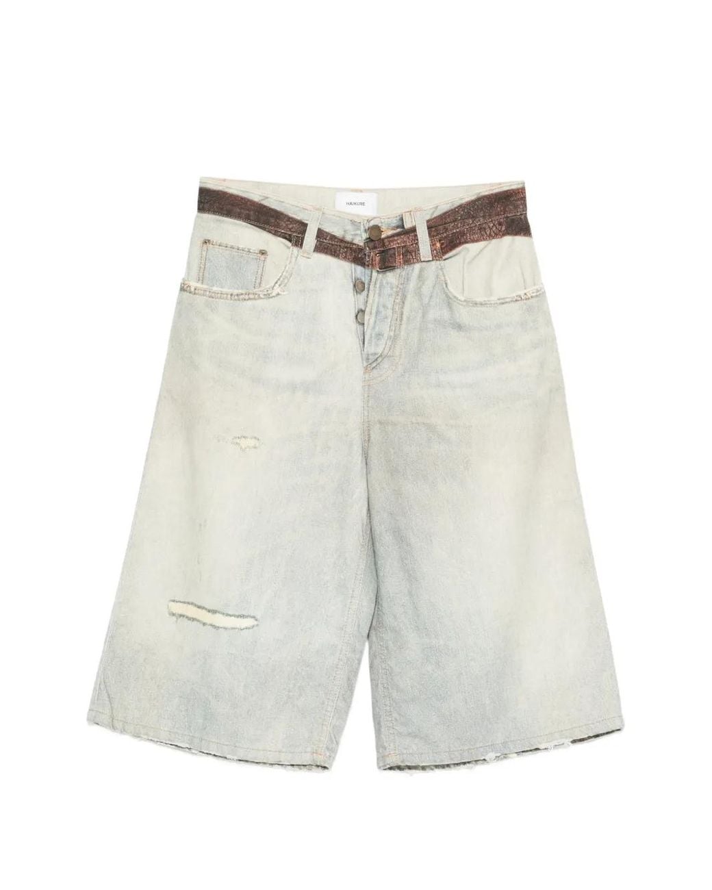 Haikure White Printed-Belt Shorts