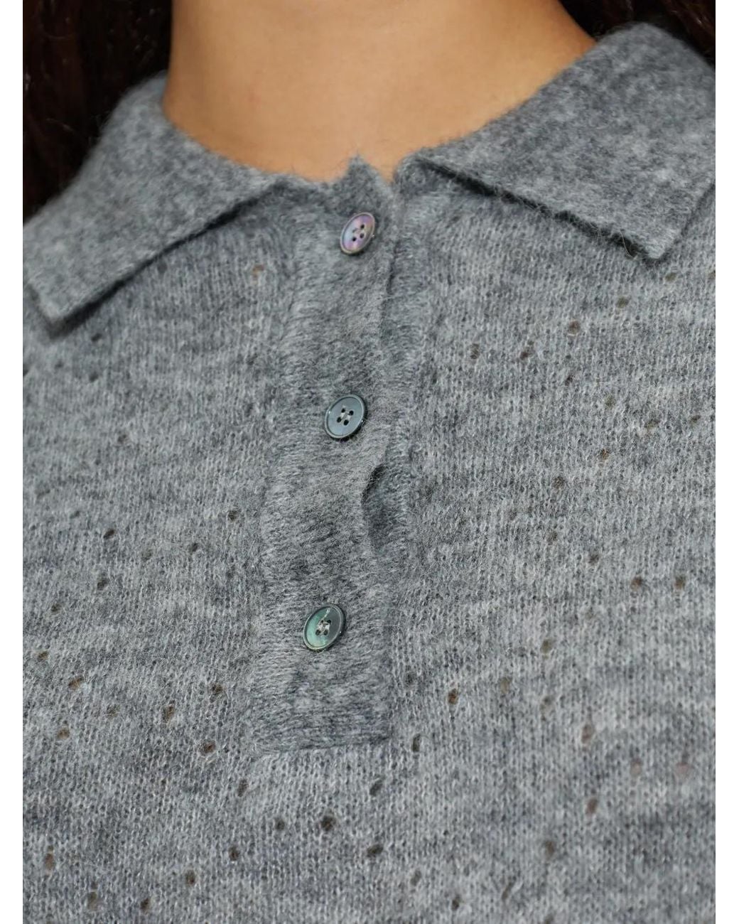 Paul & Shark Gray Perforated-Knit Polo Top
