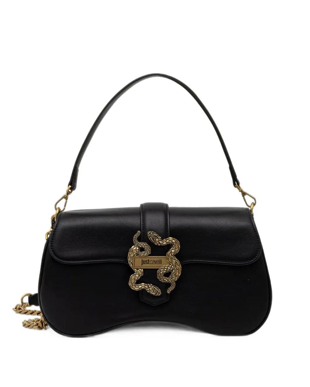 Just Cavalli Black Snake-Plaque Shoulder Bag