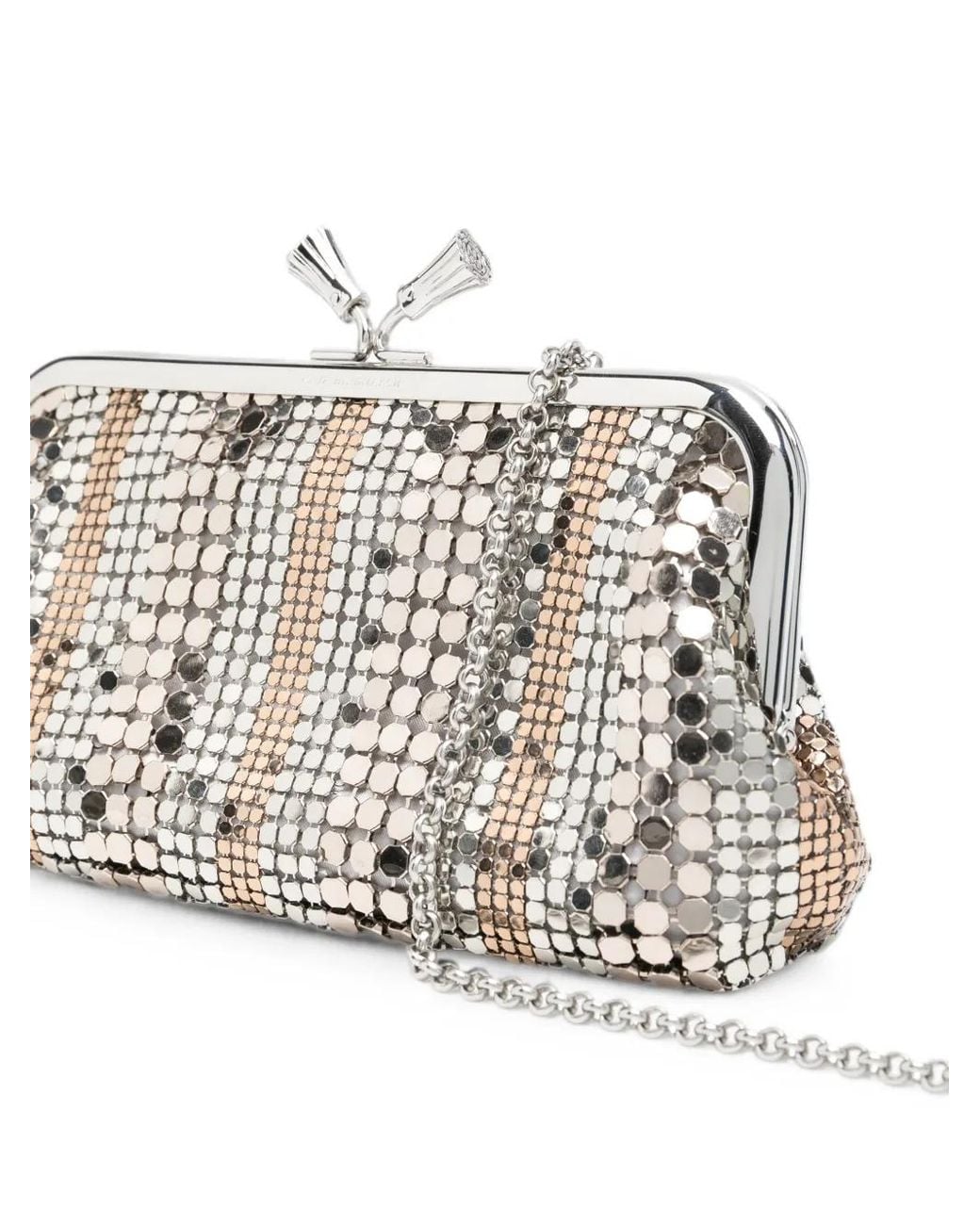 Anya Hindmarch Gray Pochette Rayée Maud À Franges En Résille Métallisée