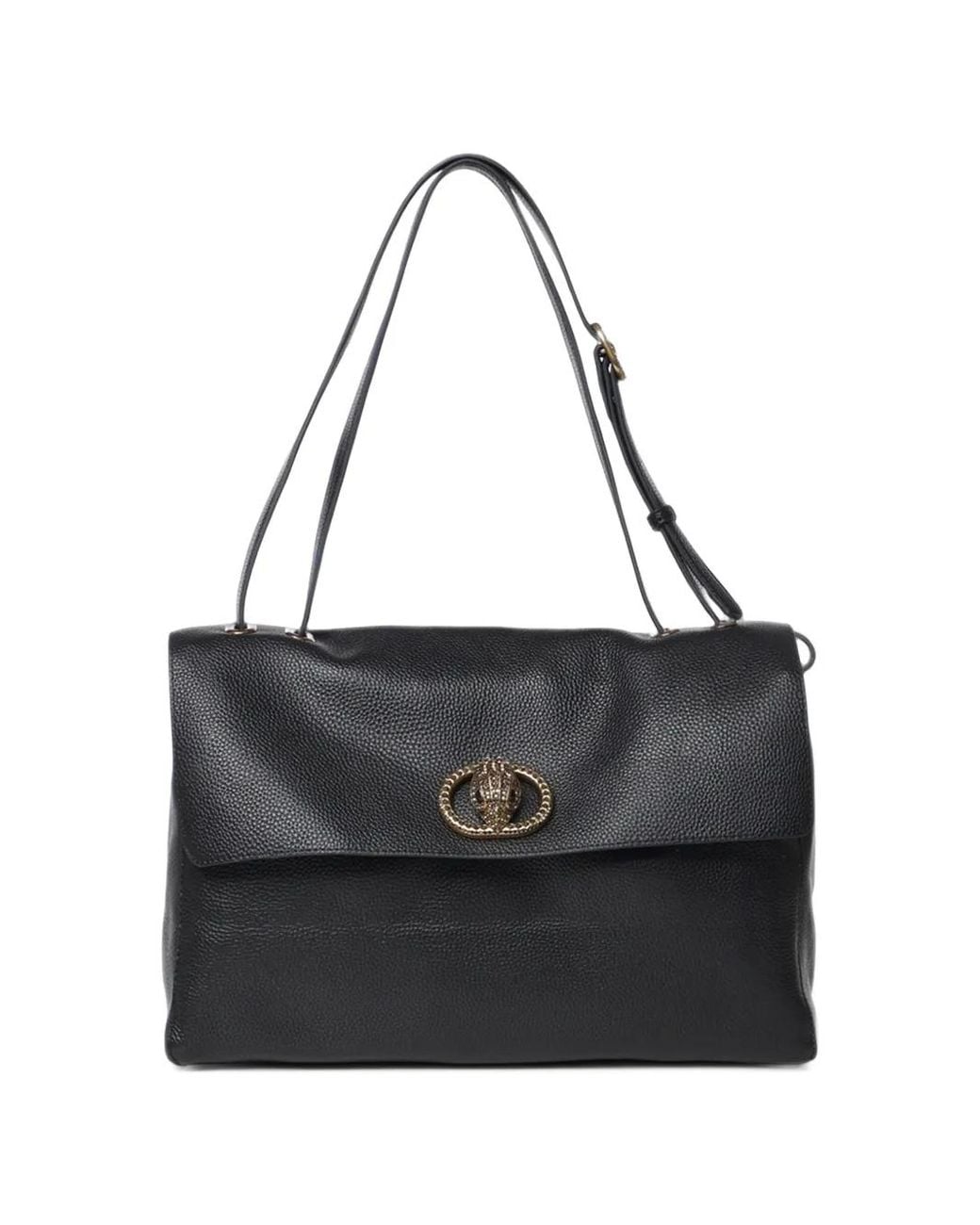 Kurt Geiger Black Eagle-Plaque Grained Leather Shoulder Bag