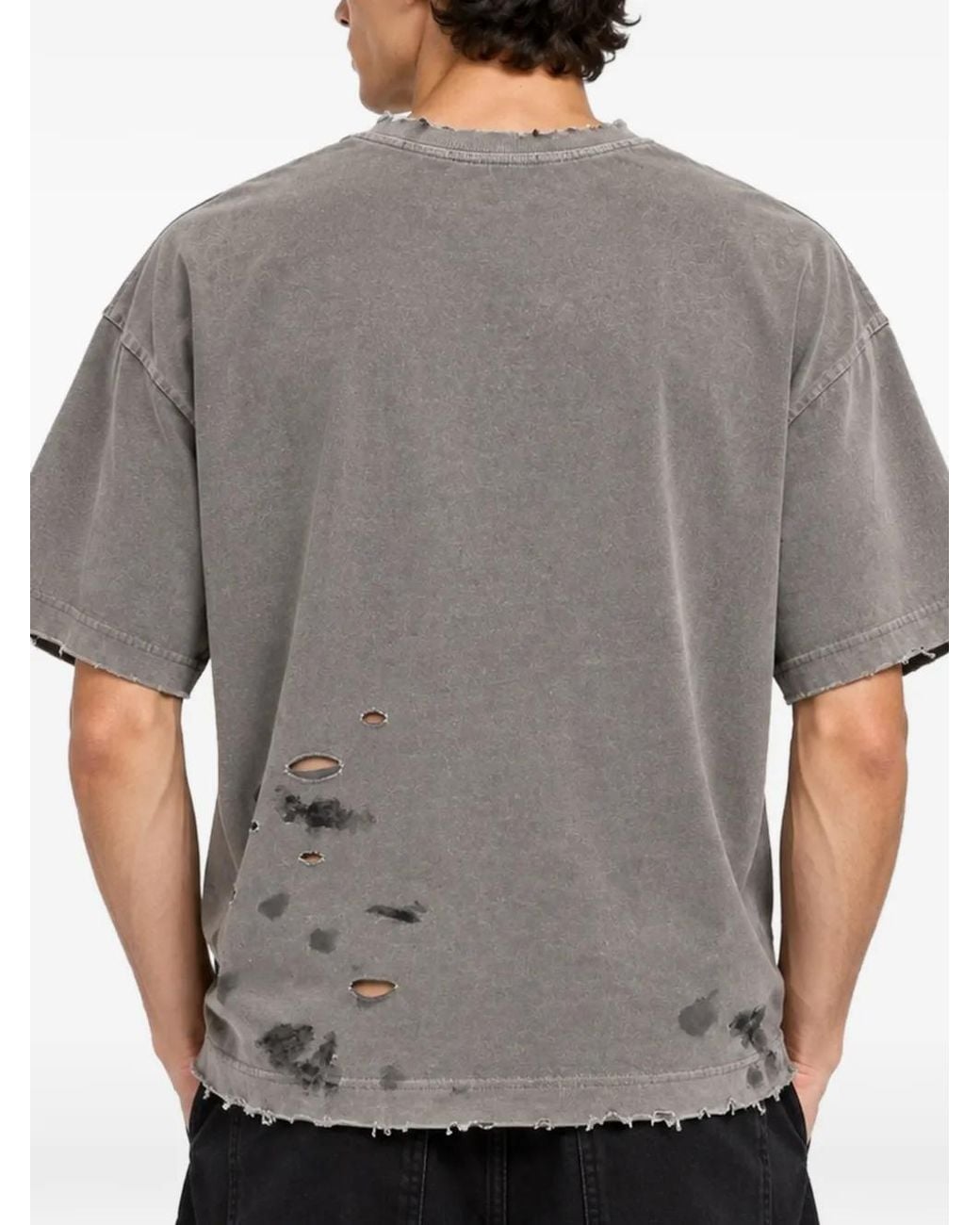 WARMAN Gray Distressed Skeleton-Print T-Shirt for men