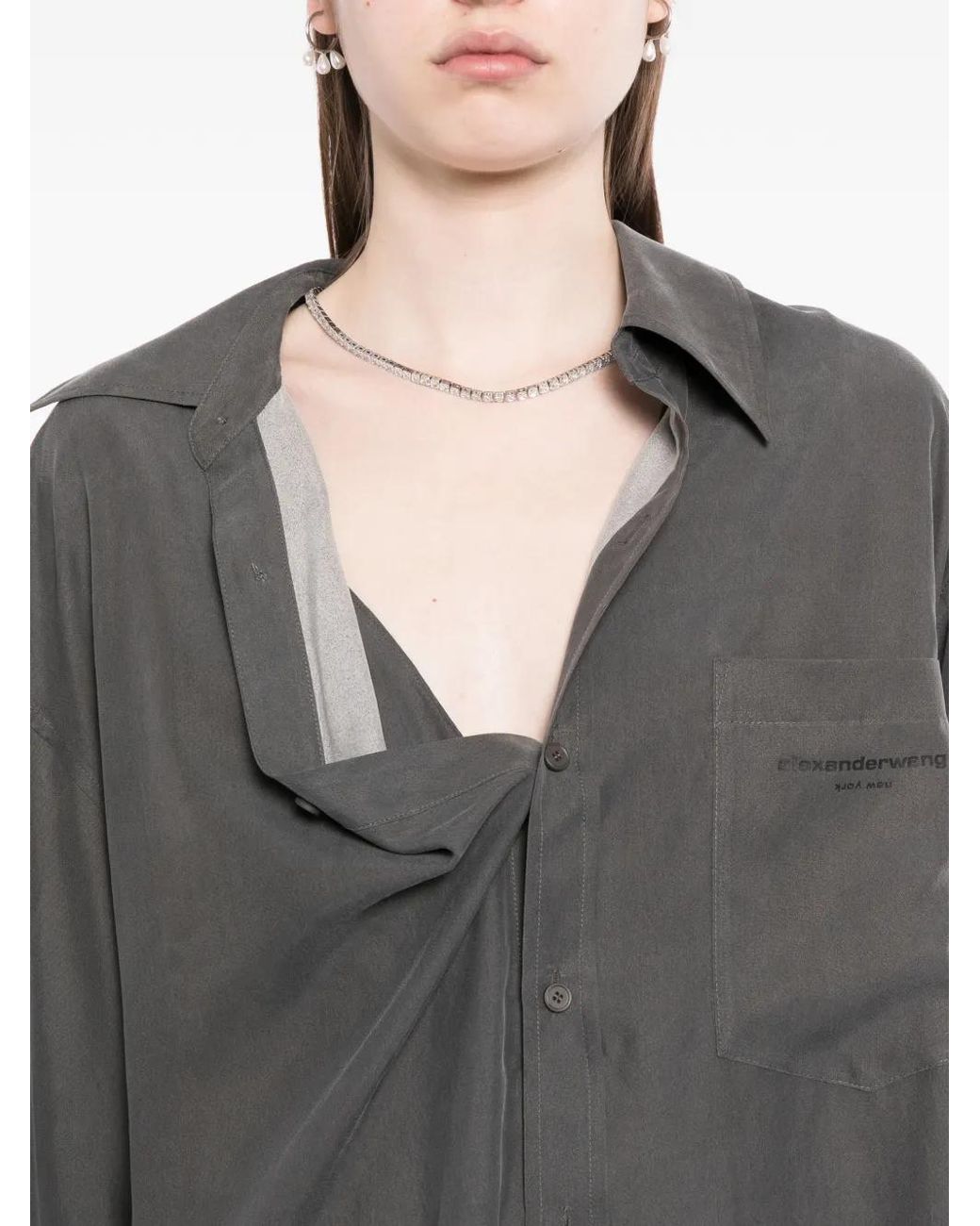 Alexander Wang Gray Logo-Print Shirt Dress