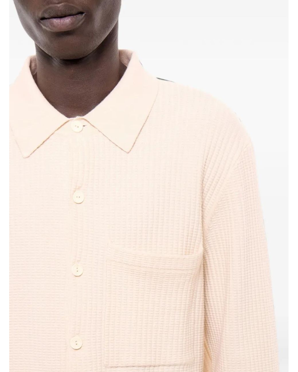 Fursac White Waffle-Knit Long-Sleeve Shirt for men