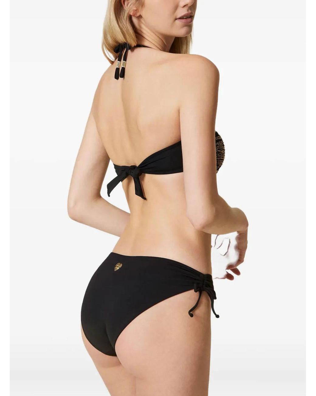 Twinset Black Rhinestone-Embellished Bikini Top