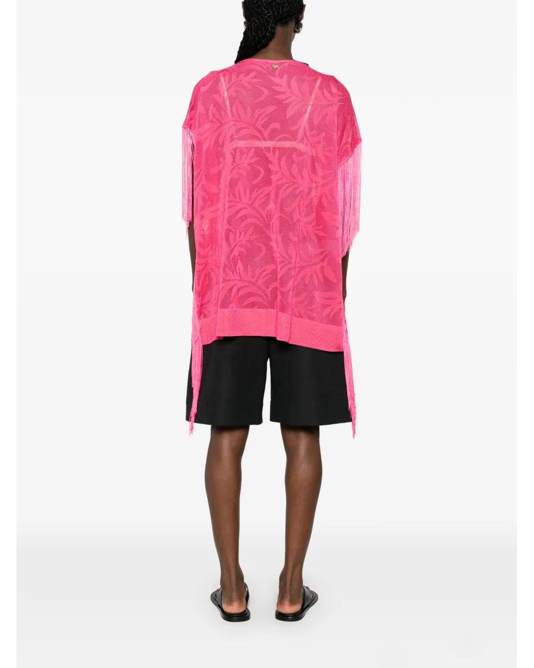 Twinset Pink Fringe-Trim Mesh Sweater