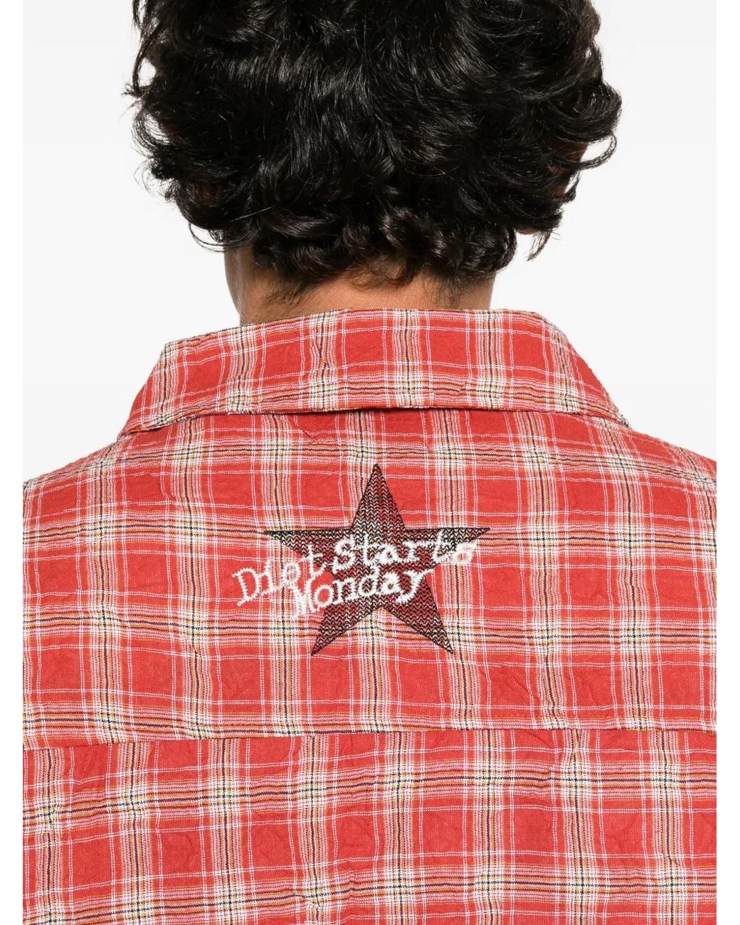 DIET STARTS MONDAY Check-Print Logo-Embroidered Shirt for men