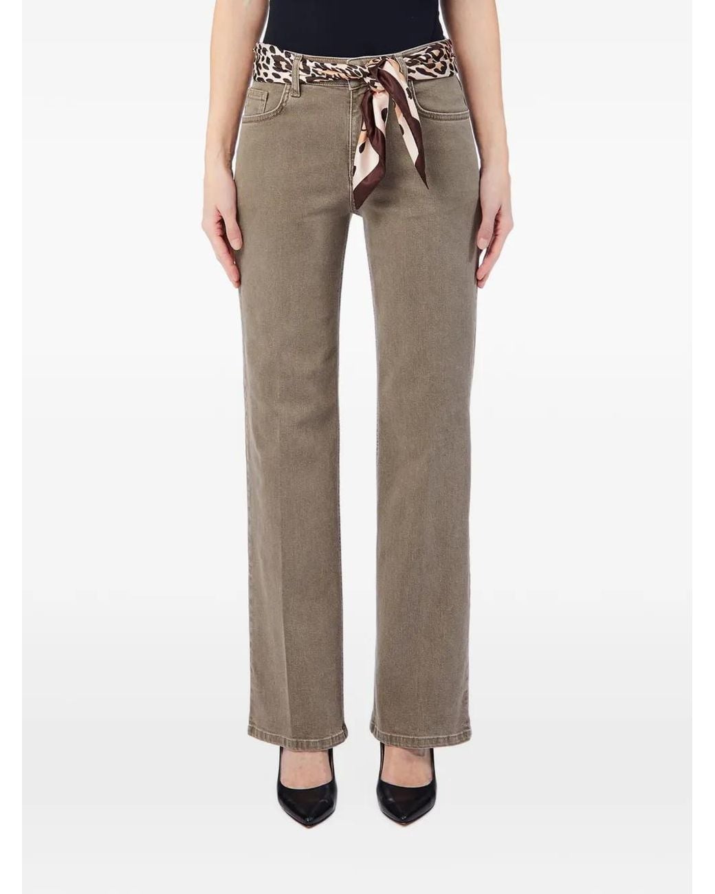 Liu Jo Natural Leopard-Print Scarf Straight-Leg Jeans