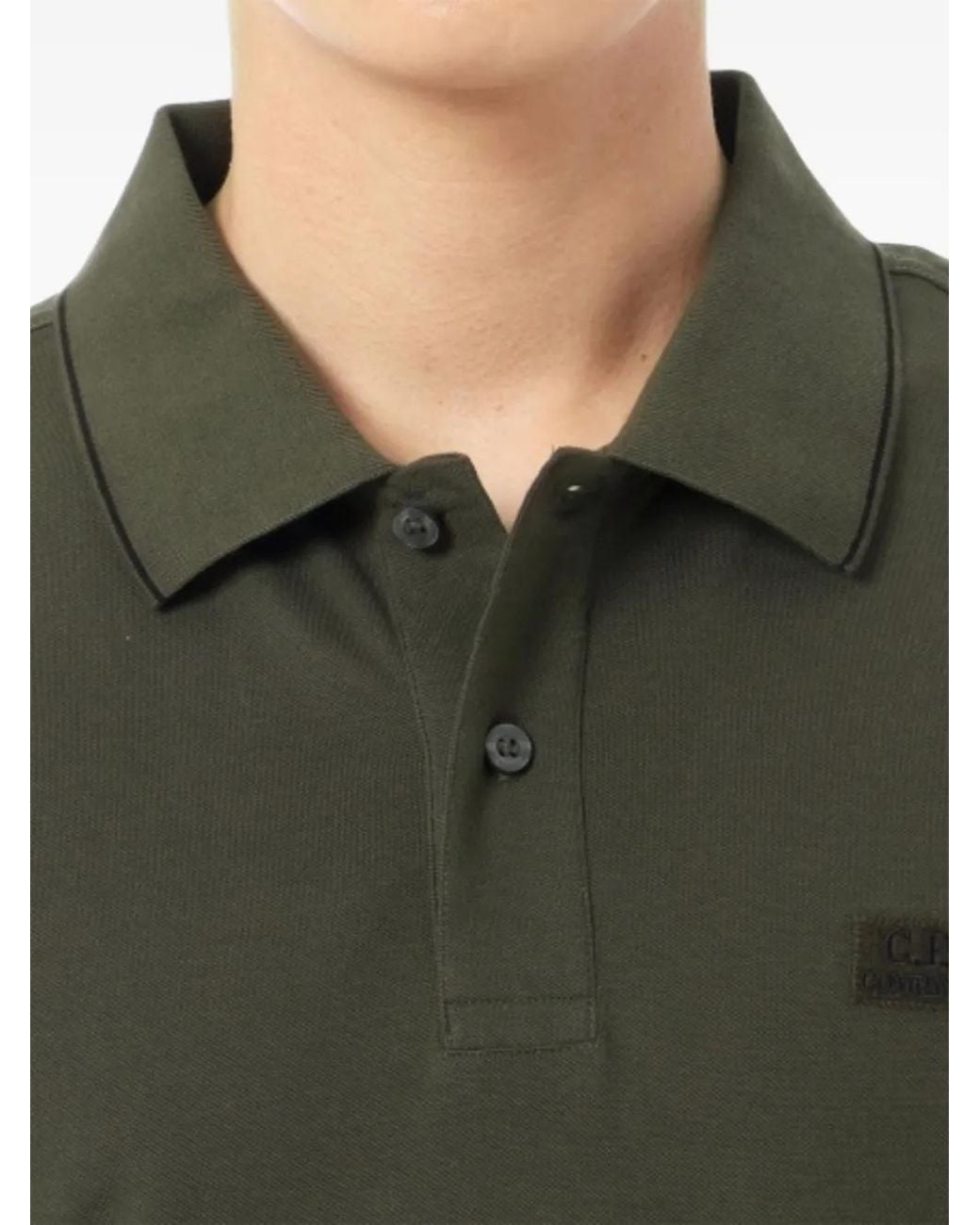 C P Company Green Stretch Piquet Short Sleeve Logo Polo for men