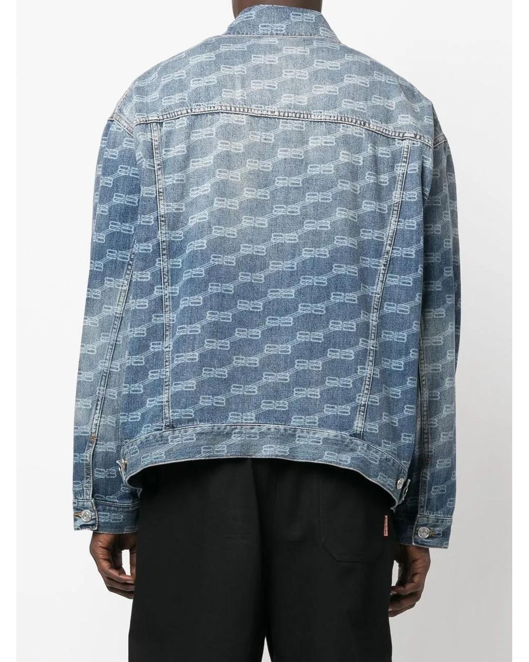 Balenciaga Blue Logo-Print Washed Denim Jacket