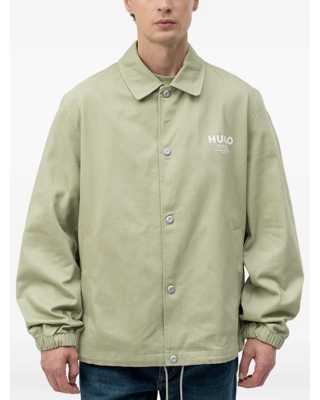 HUGO Green Cotton-Twill Coach Jacket With Logo Details for men