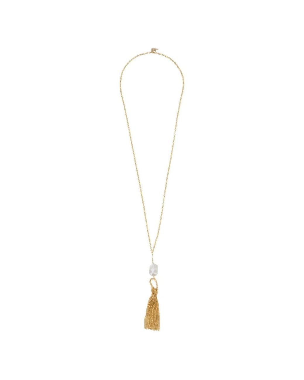 Forte_forte White Pearl-Pendant Tassel-Detail Necklace