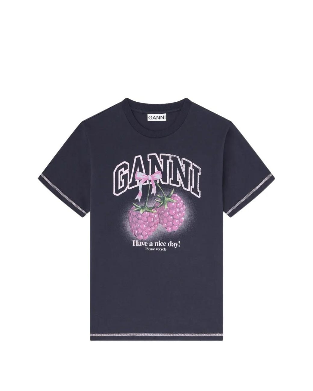 Ganni Blue Raspberry Cotton T-Shirt