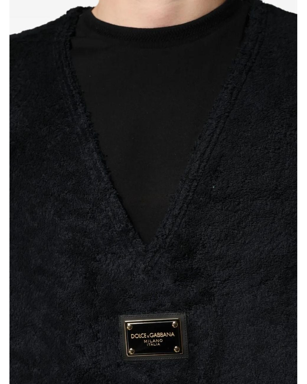 Dolce & Gabbana Black V-Neck Logo-Plaque Sweatshirt for men